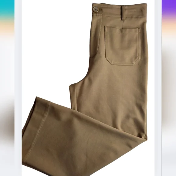 Jones & Co Tan High Rise Wide Leg Ankle Trousers Stretch Thick Size 10 2250-Ai - Picture 1 of 12